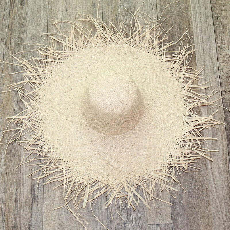 Sun Hat with A Wide Brim - Woven Straw Hat, Dome Top / Desert Beige at Boho Beach Hut