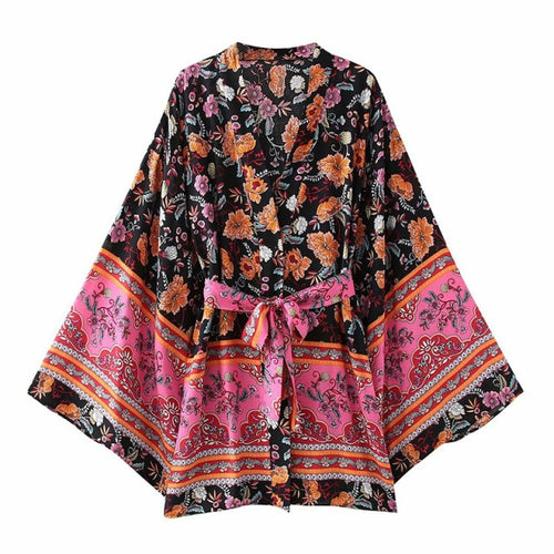 Everly Kimono - Black & Pink - Boho Boutique