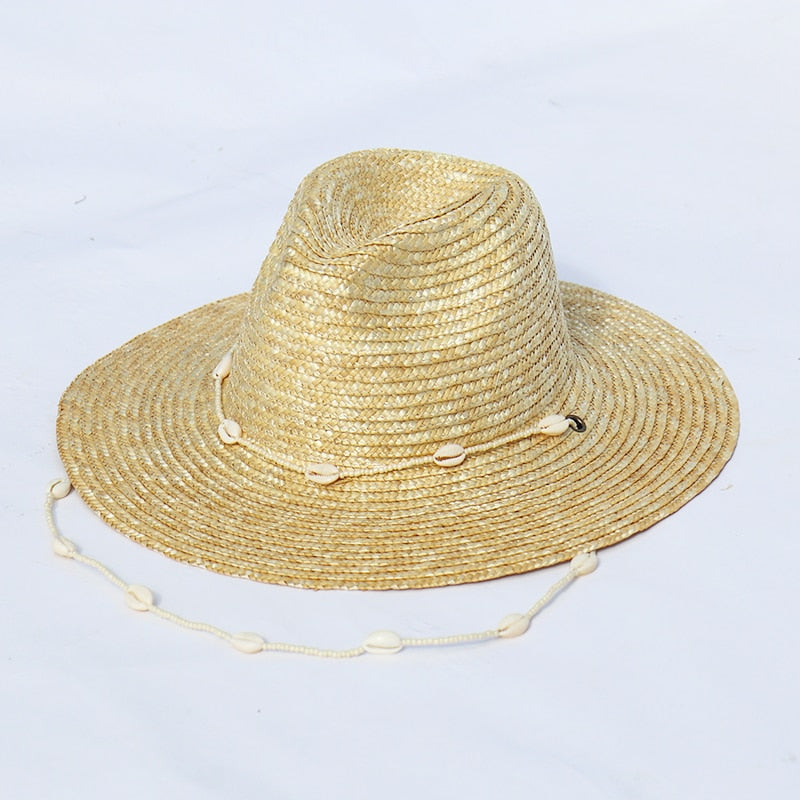 Straw Beach Hat with Seashell Beads - Boho Boutique